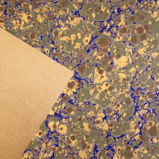 Hand Marbled Paper Stone Marble Pattern in Blue, Browns and Gold ~ Berretti Marbled Arts